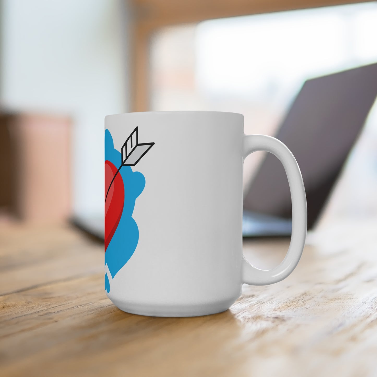 15oz Coffee Mug — Red Heart with Arrow Valentine Love Design