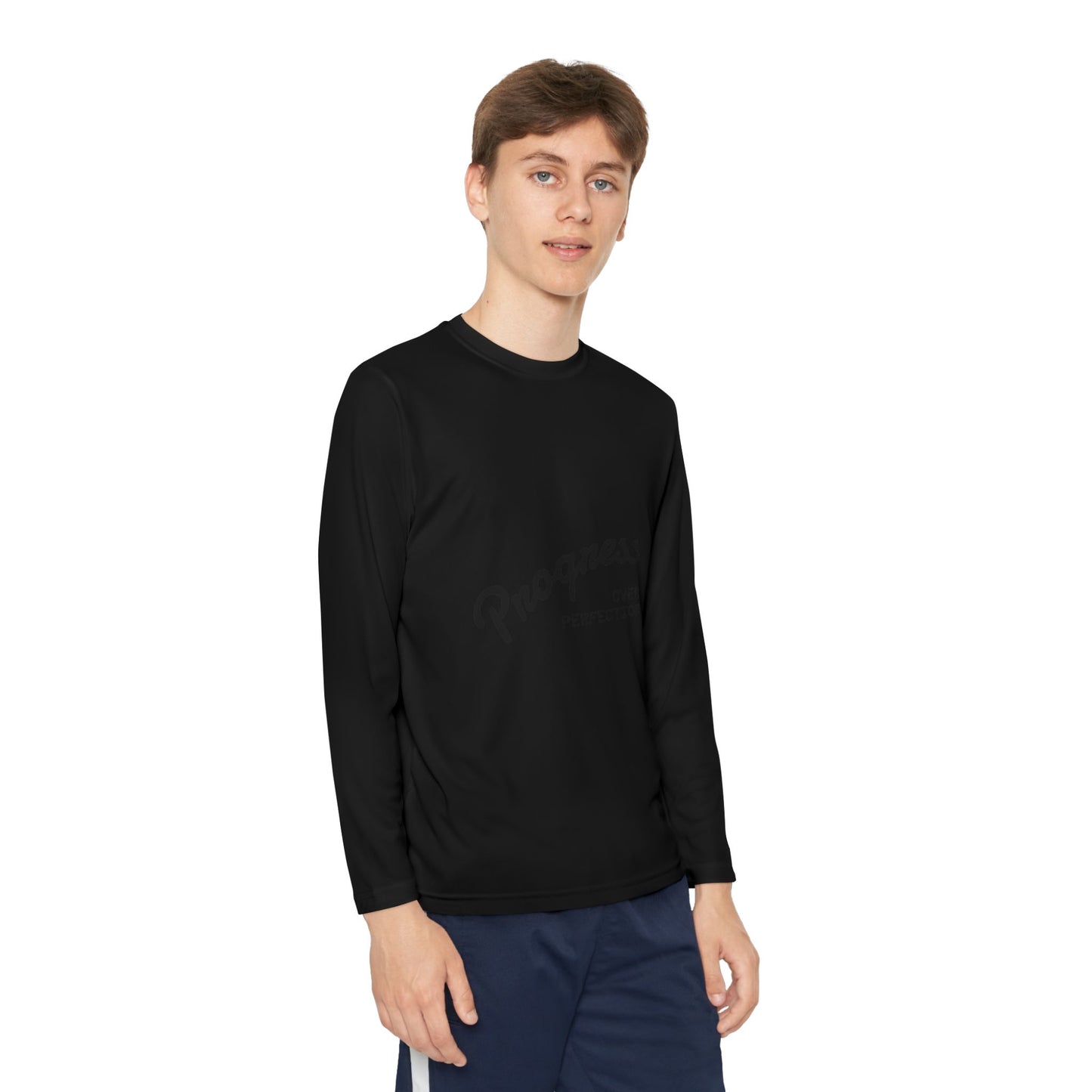 Youth Long Sleeve Tee — "Progress Over Perfection" Motivational Shirt