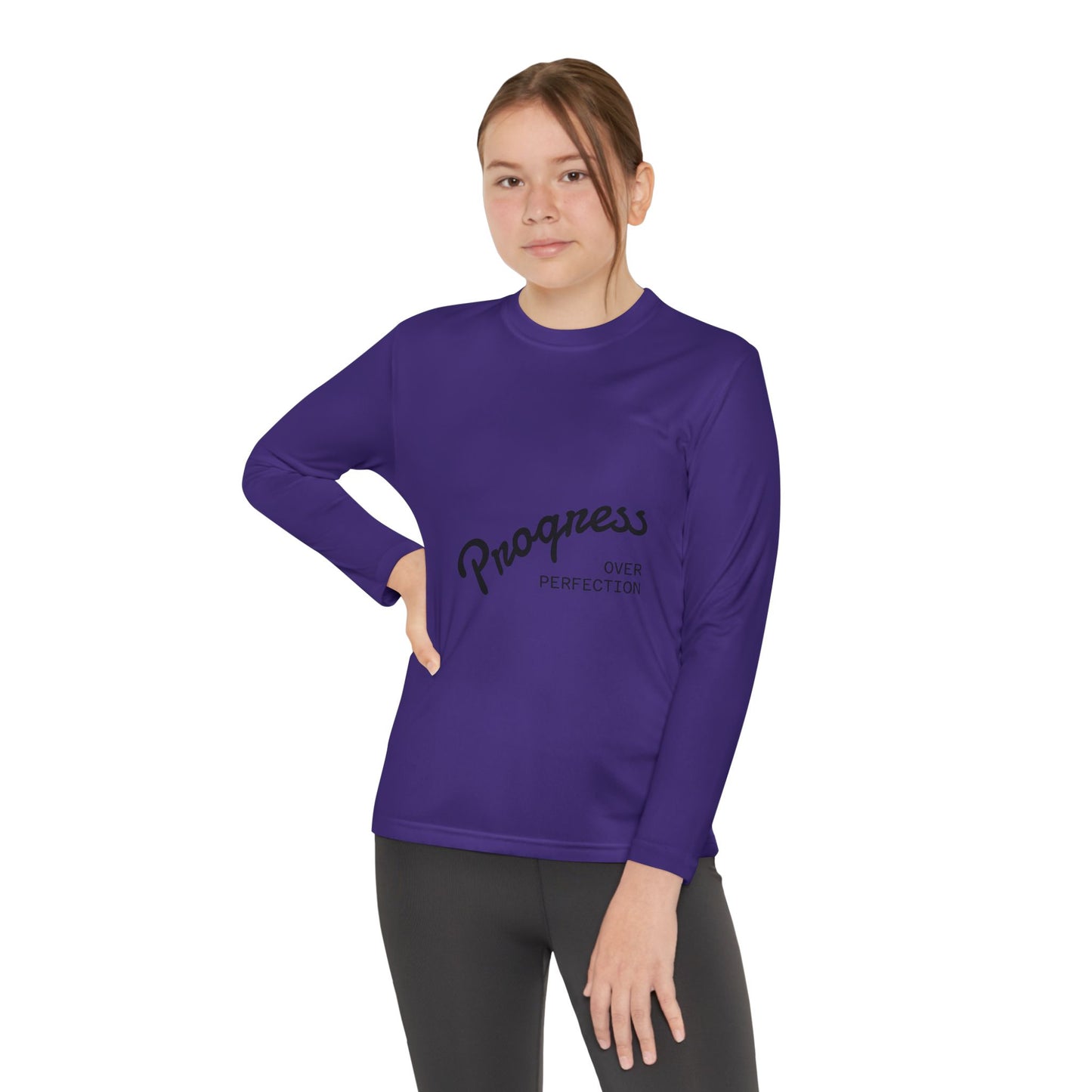 Youth Long Sleeve Tee — "Progress Over Perfection" Motivational Shirt