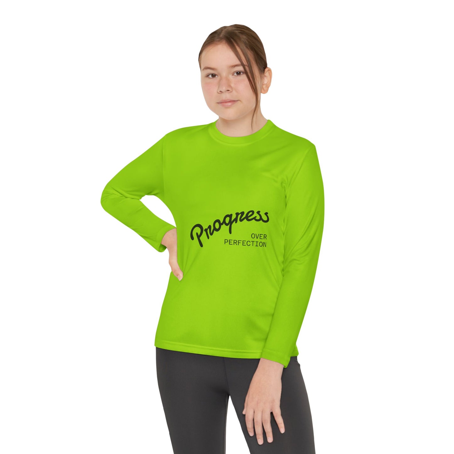 Youth Long Sleeve Tee — "Progress Over Perfection" Motivational Shirt
