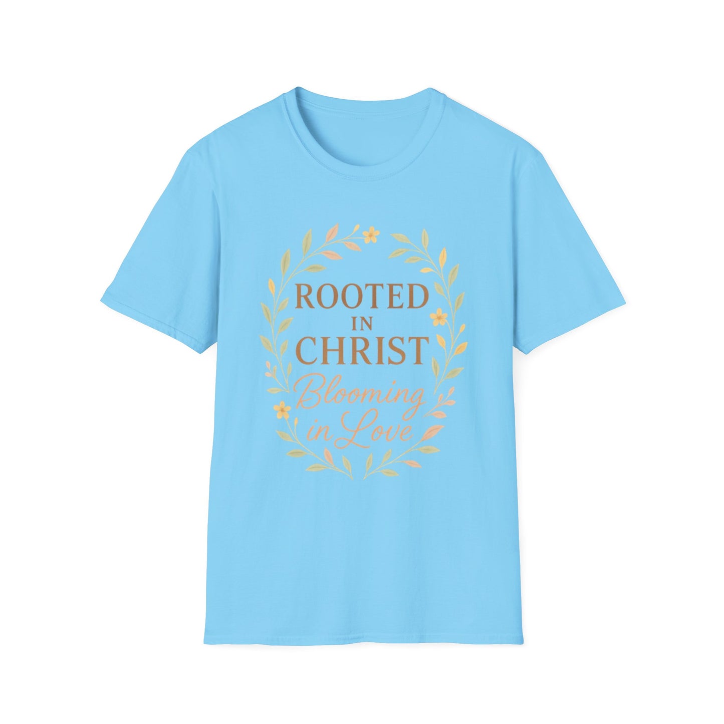 + 1 Rooted in Christ Unisex T-Shirt, Faith-Based Apparel, Inspirational Clothing, Christian Gift, Casual Everyday Wear, Blooming in Love