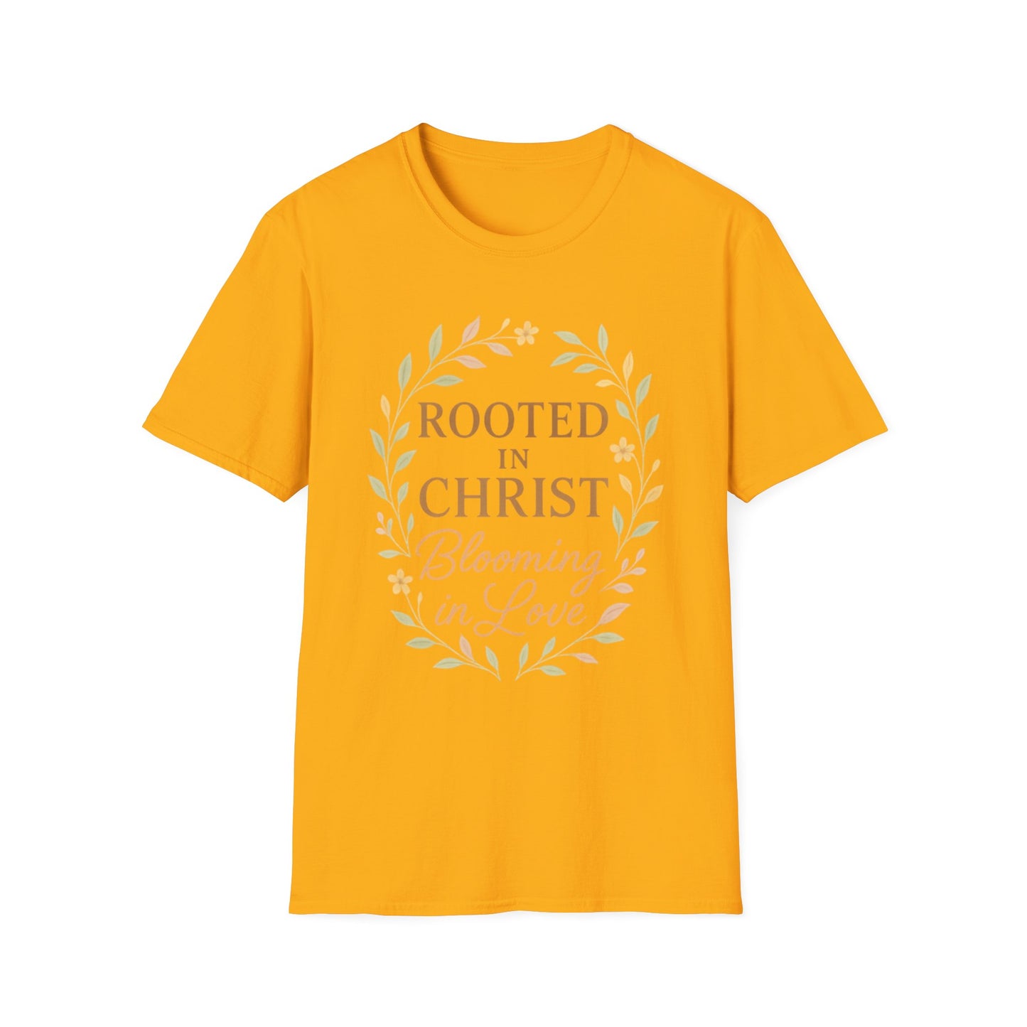 + 1 Rooted in Christ Unisex T-Shirt, Faith-Based Apparel, Inspirational Clothing, Christian Gift, Casual Everyday Wear, Blooming in Love