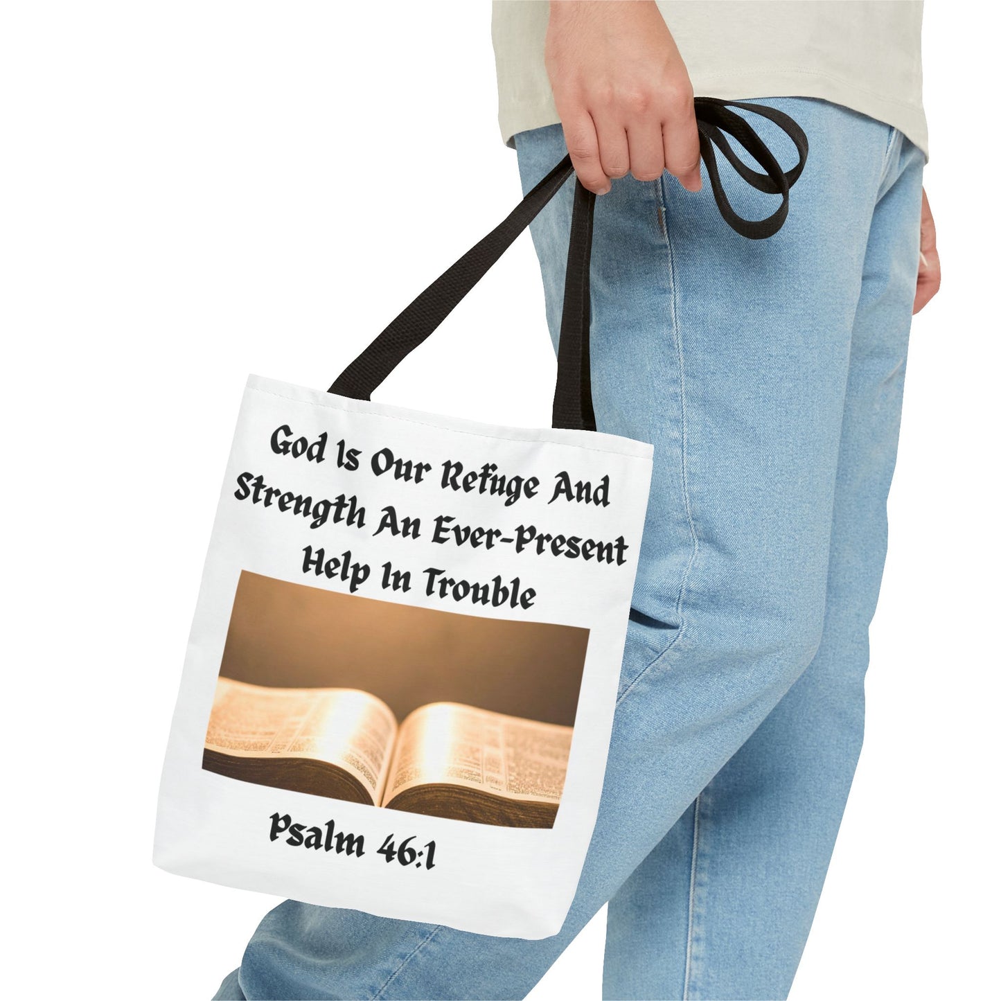 Bible Verse Tote Bag — Psalm 46:1 Inspirational Scripture Tote