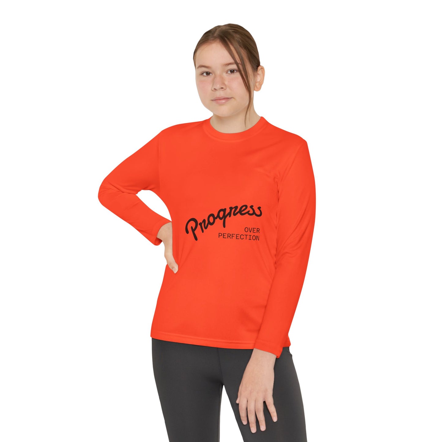Youth Long Sleeve Tee — "Progress Over Perfection" Motivational Shirt