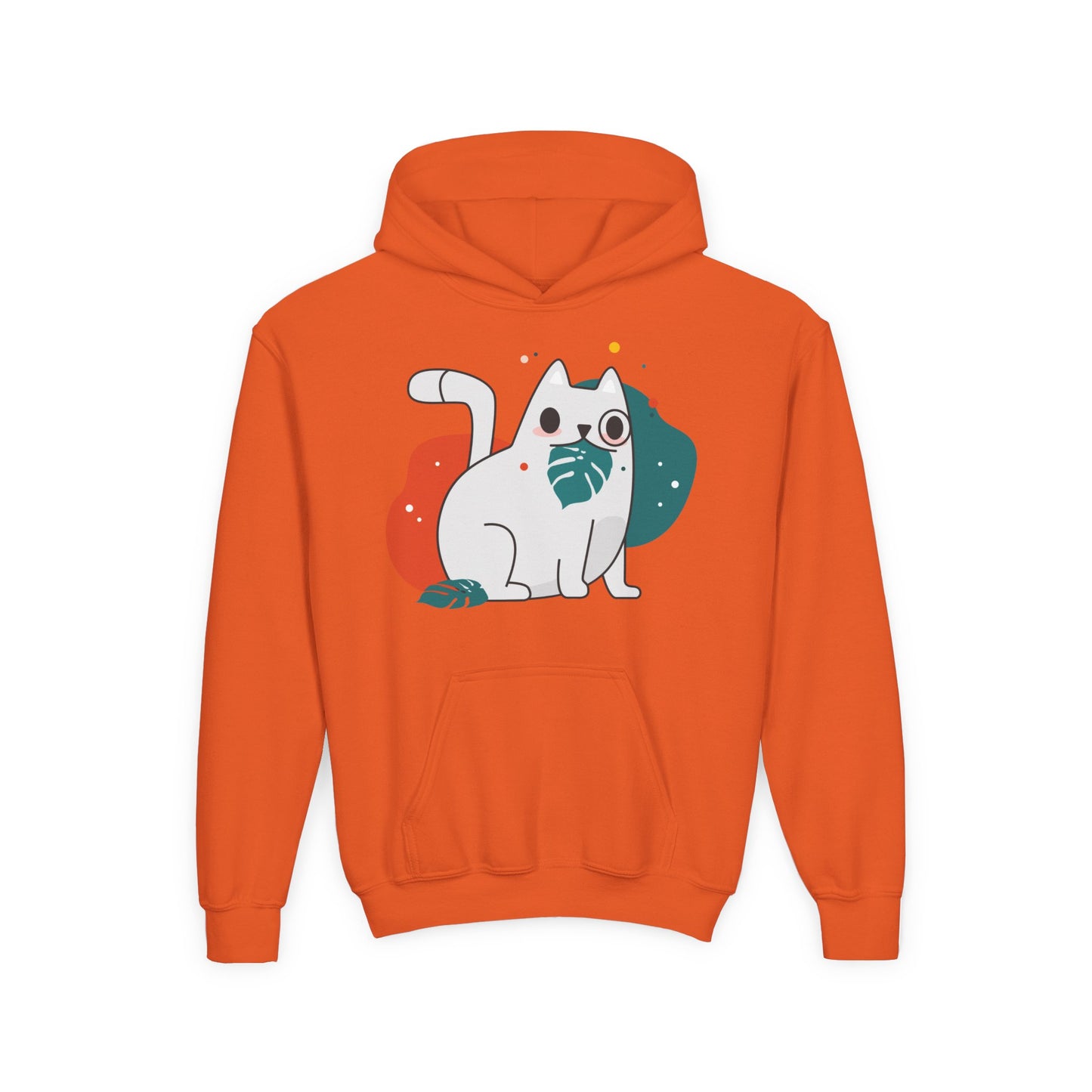 Kids Cute Cat Hoodie — Playful White Cat with Yarn Graphic
