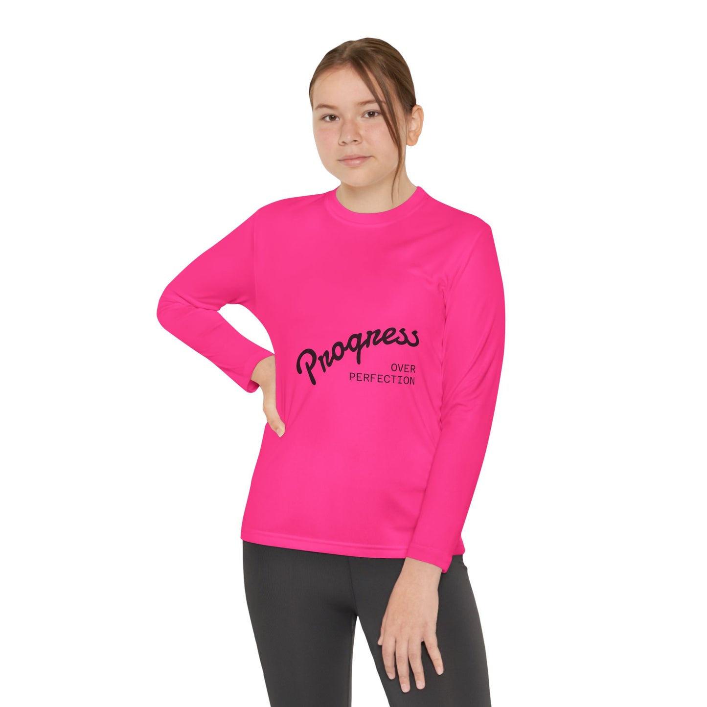 Youth Long Sleeve Tee — "Progress Over Perfection" Motivational Shirt