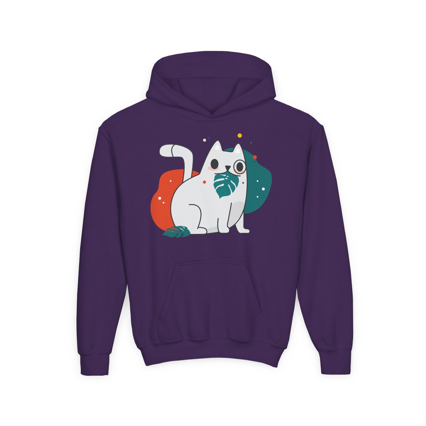 Kids Cute Cat Hoodie — Playful White Cat with Yarn Graphic