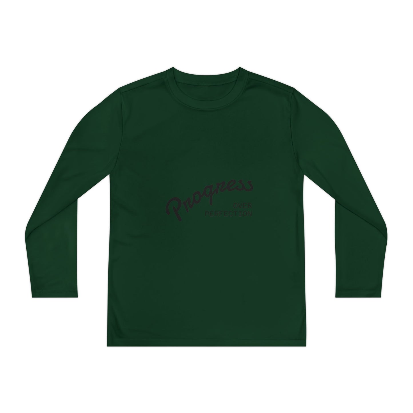 Youth Long Sleeve Tee — "Progress Over Perfection" Motivational Shirt