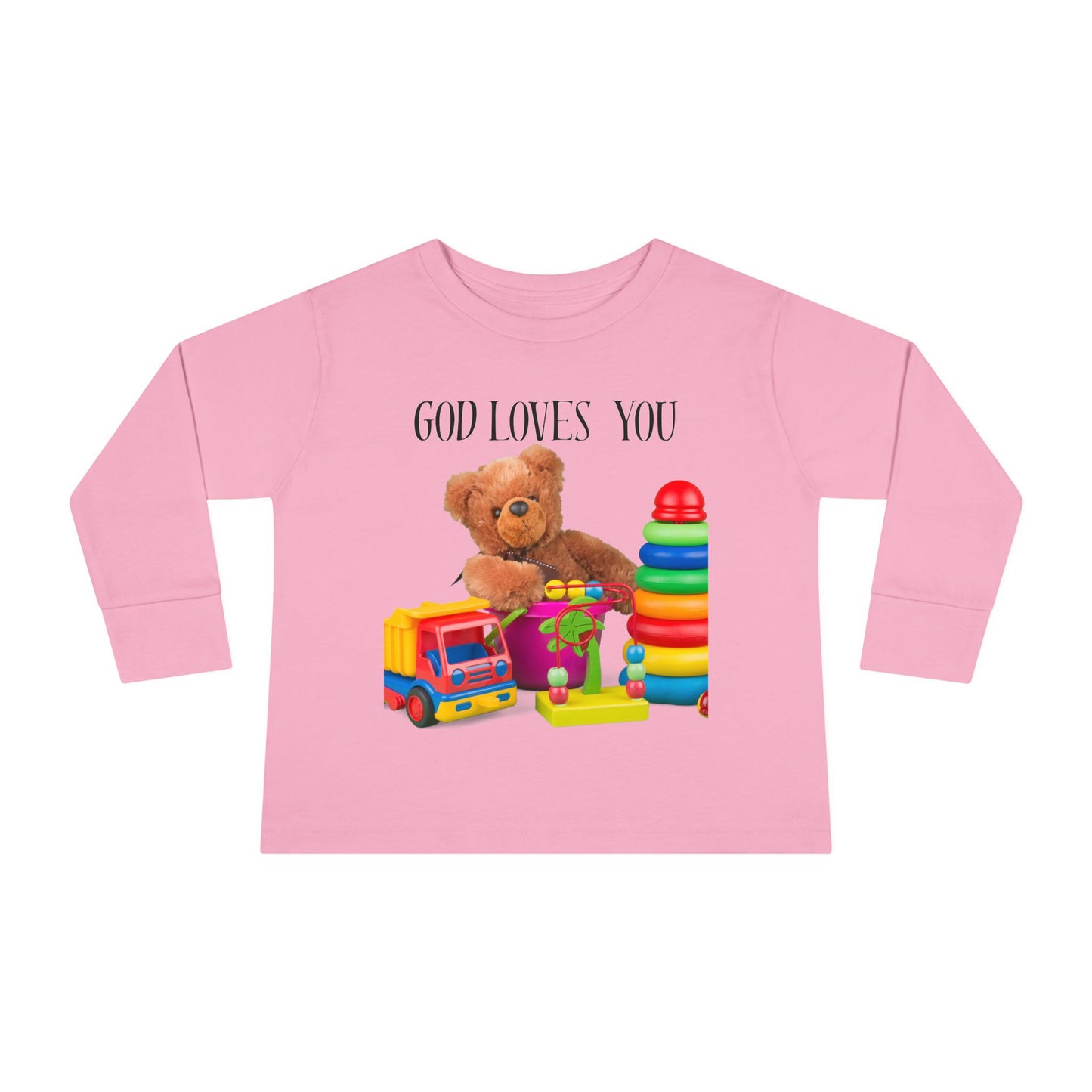Toddler Long Sleeve Tee — Cute Toy Bear & Blocks Print