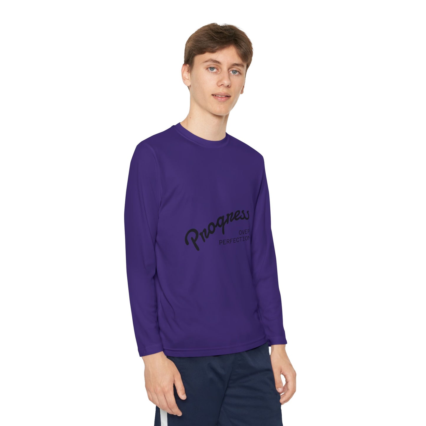 Youth Long Sleeve Tee — "Progress Over Perfection" Motivational Shirt