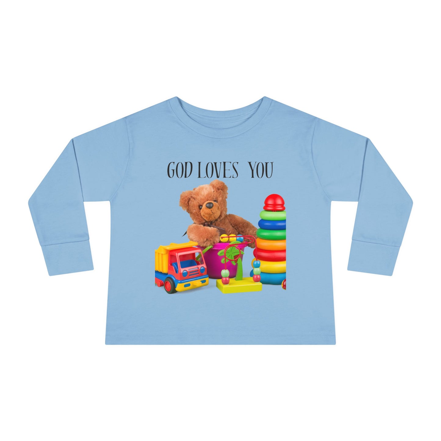Toddler Long Sleeve Tee — Cute Toy Bear & Blocks Print