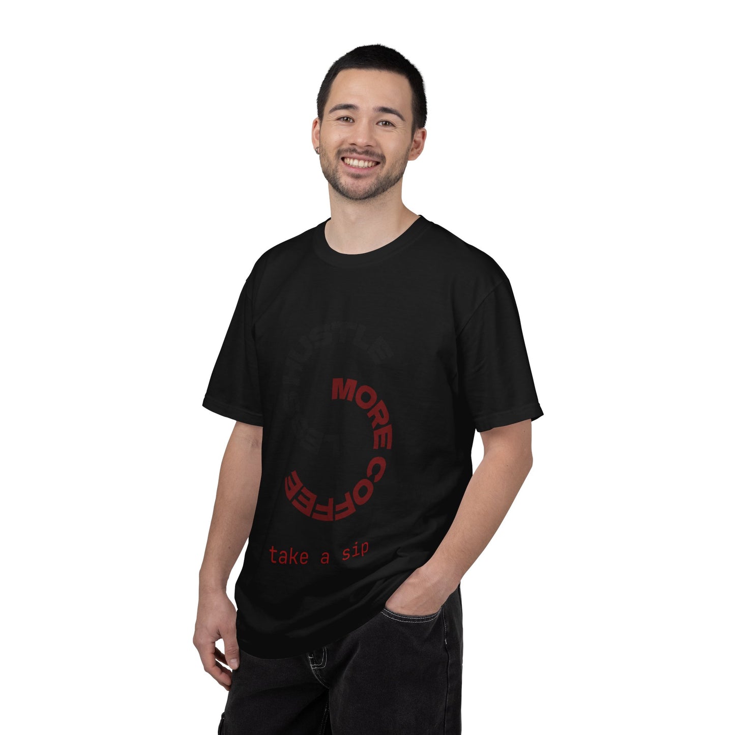 Coffee Hustle T-Shirt — “More Coffee, Less Hustle” Graphic Tee (Take a Sip)