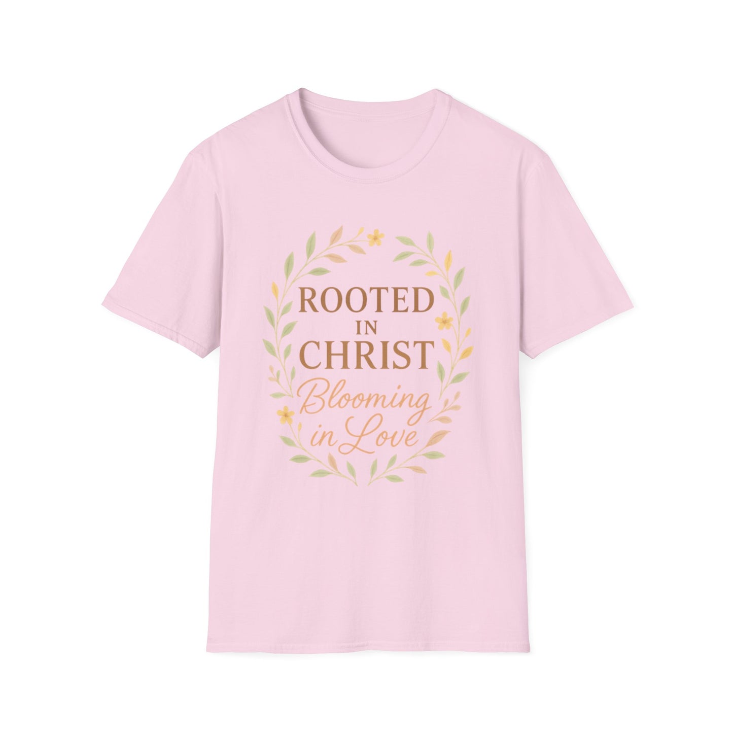 + 1 Rooted in Christ Unisex T-Shirt, Faith-Based Apparel, Inspirational Clothing, Christian Gift, Casual Everyday Wear, Blooming in Love