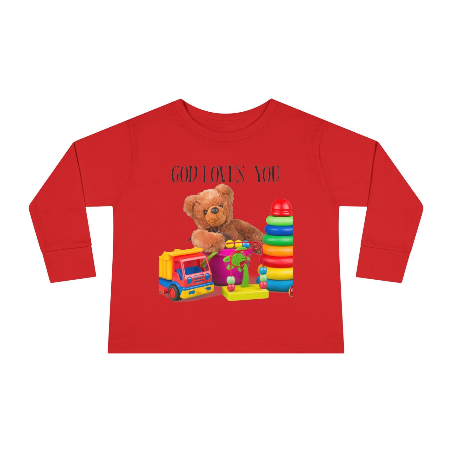 Toddler Long Sleeve Tee — Cute Toy Bear & Blocks Print