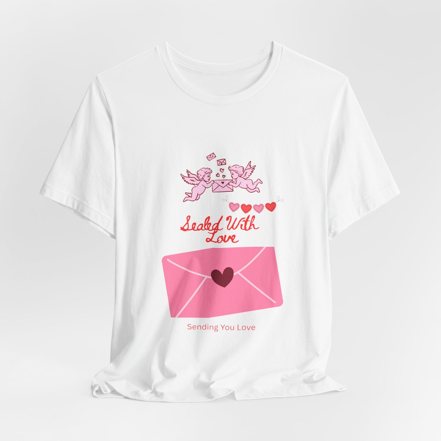Valentine -Love Letter Tee — Pink Envelope 'Send You Love' Graphic T-Shirt