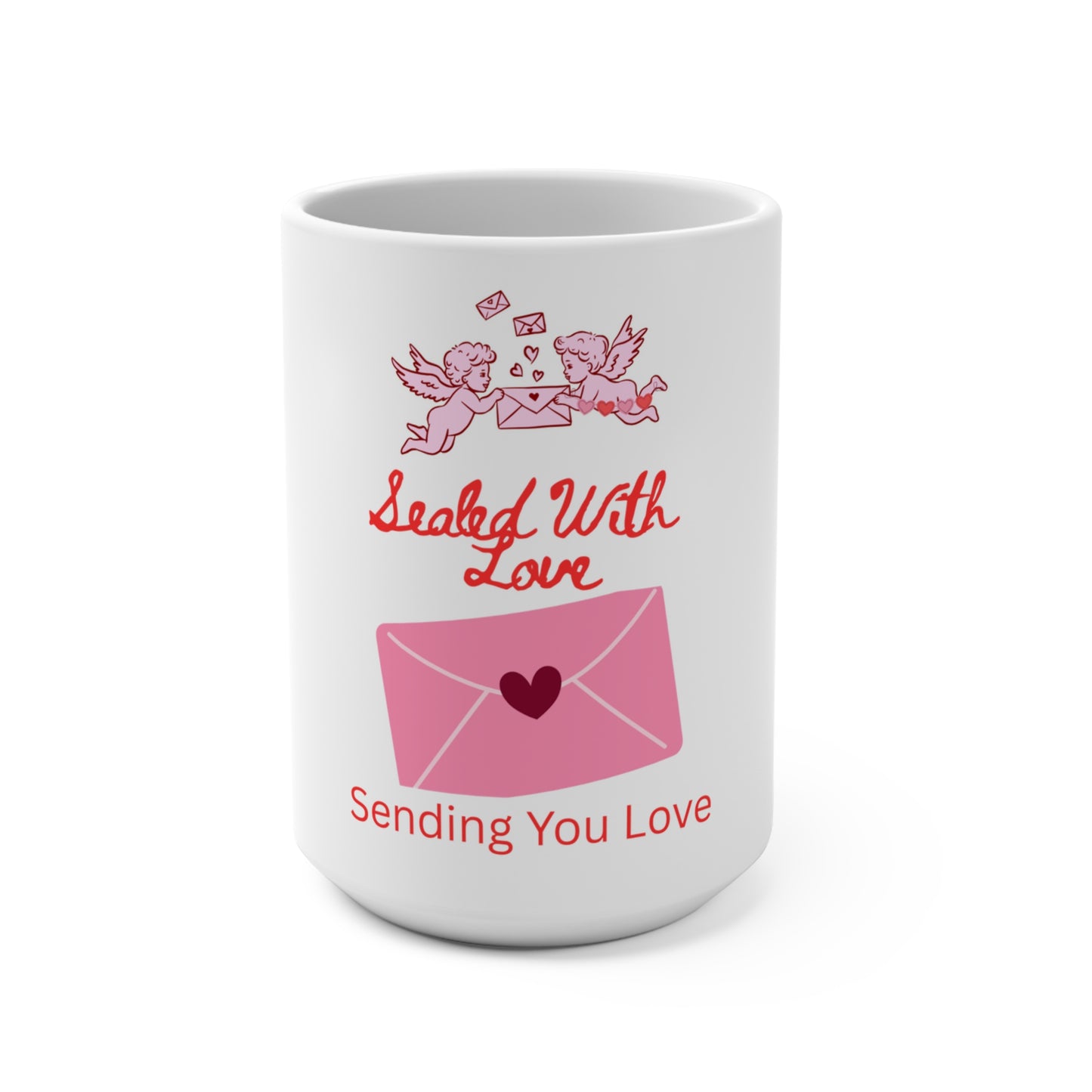Mug — "Sealed With Love: Sending You Love" Pink Envelope Valentine Coffee Mug