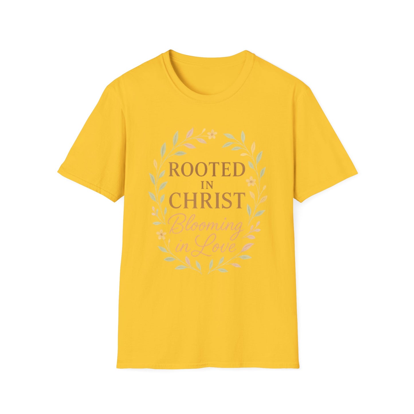 + 1 Rooted in Christ Unisex T-Shirt, Faith-Based Apparel, Inspirational Clothing, Christian Gift, Casual Everyday Wear, Blooming in Love