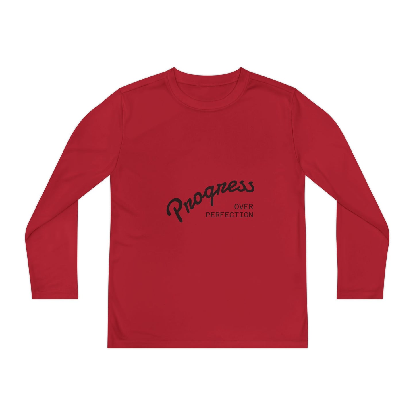 Youth Long Sleeve Tee — "Progress Over Perfection" Motivational Shirt