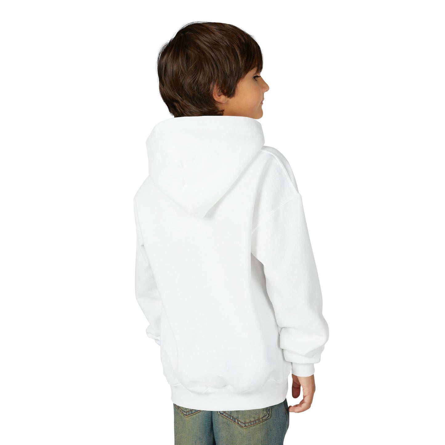 Kids Cute Cat Hoodie — Playful White Cat with Yarn Graphic