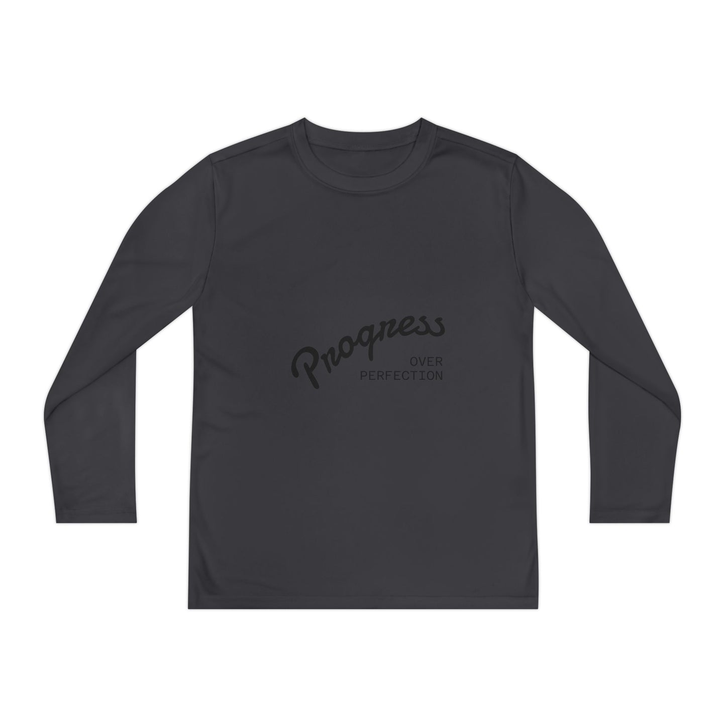 Youth Long Sleeve Tee — "Progress Over Perfection" Motivational Shirt