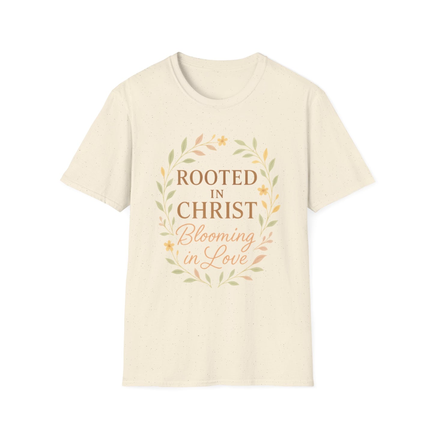 + 1 Rooted in Christ Unisex T-Shirt, Faith-Based Apparel, Inspirational Clothing, Christian Gift, Casual Everyday Wear, Blooming in Love
