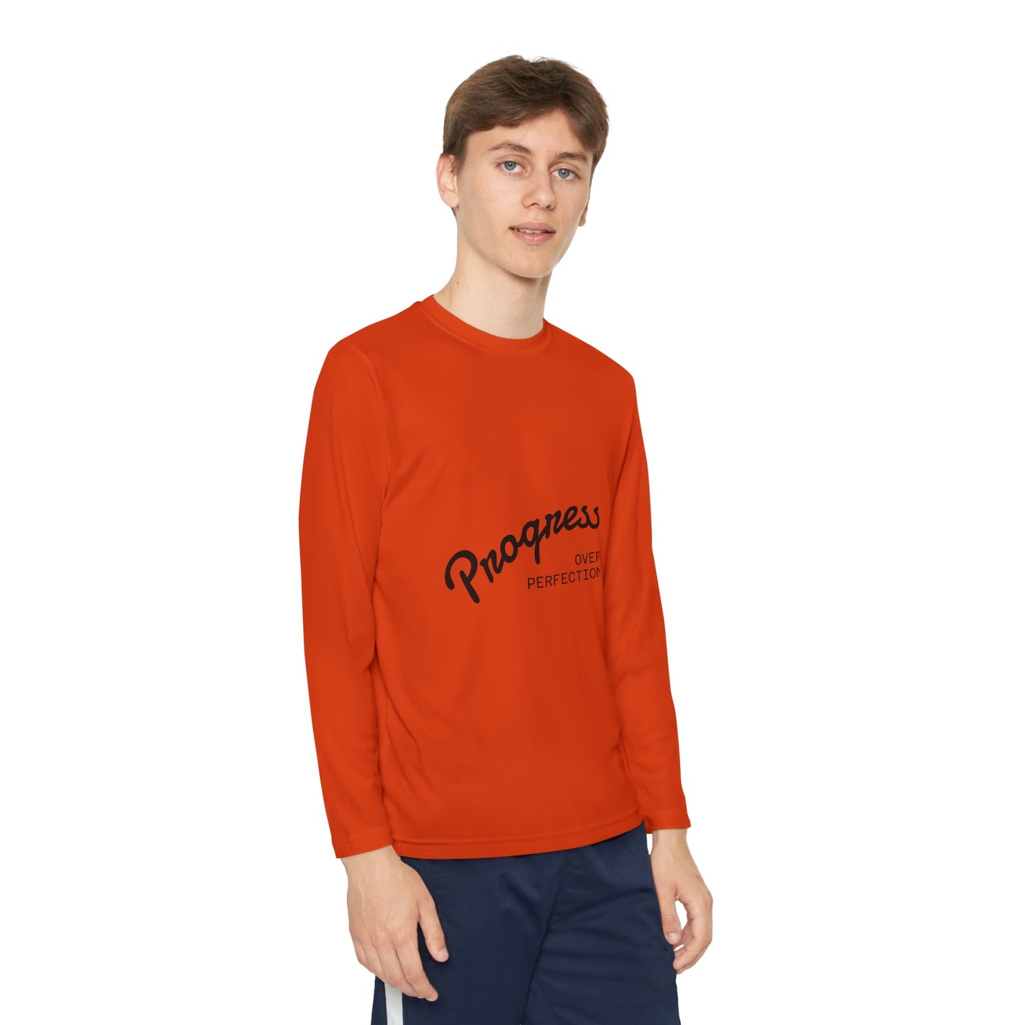 Youth Long Sleeve Tee — "Progress Over Perfection" Motivational Shirt