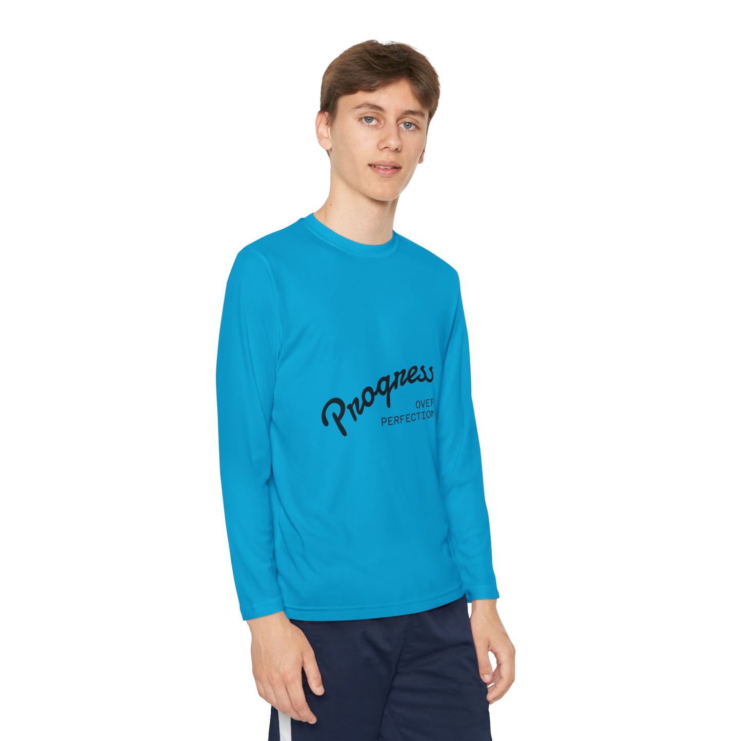 Youth Long Sleeve Tee — "Progress Over Perfection" Motivational Shirt