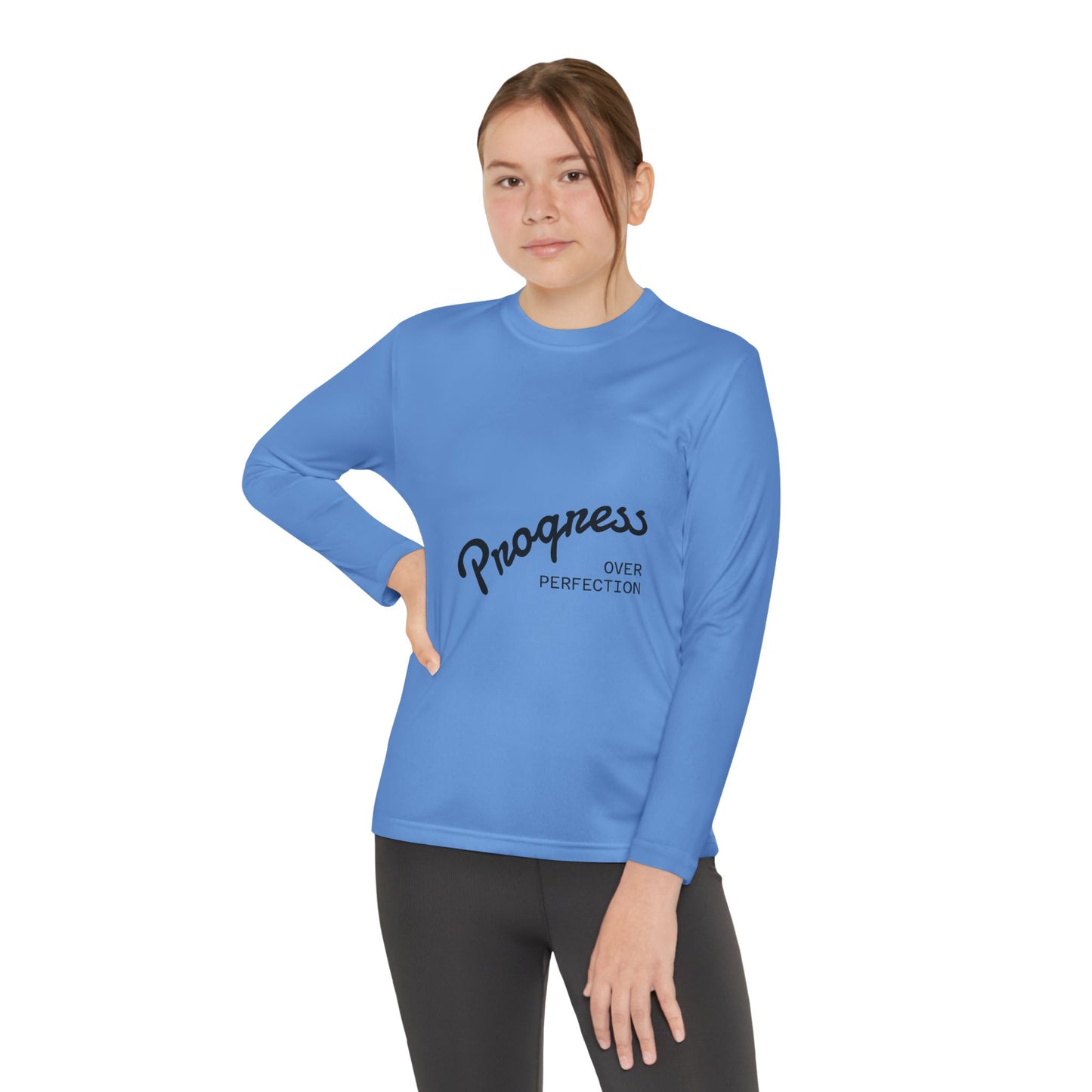 Youth Long Sleeve Tee — "Progress Over Perfection" Motivational Shirt