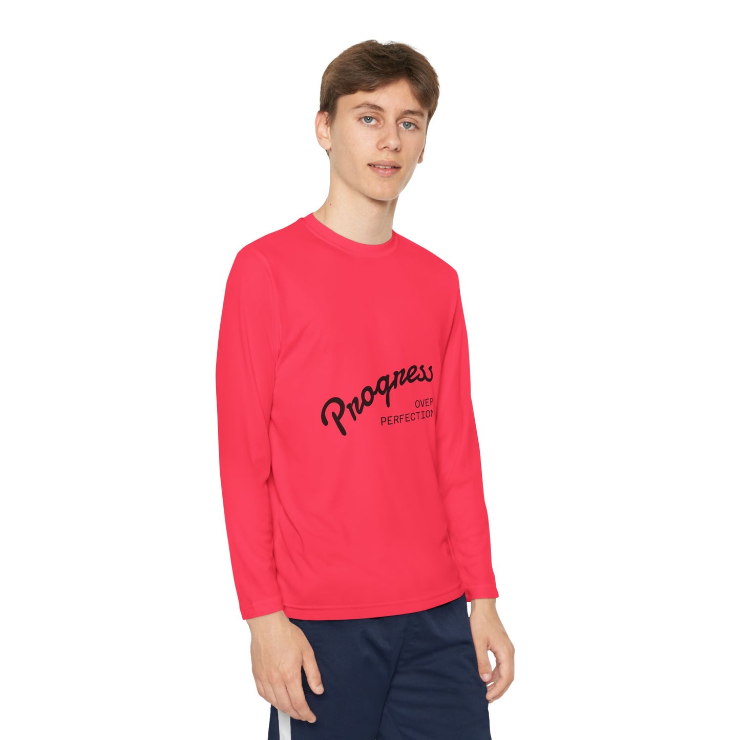 Youth Long Sleeve Tee — "Progress Over Perfection" Motivational Shirt
