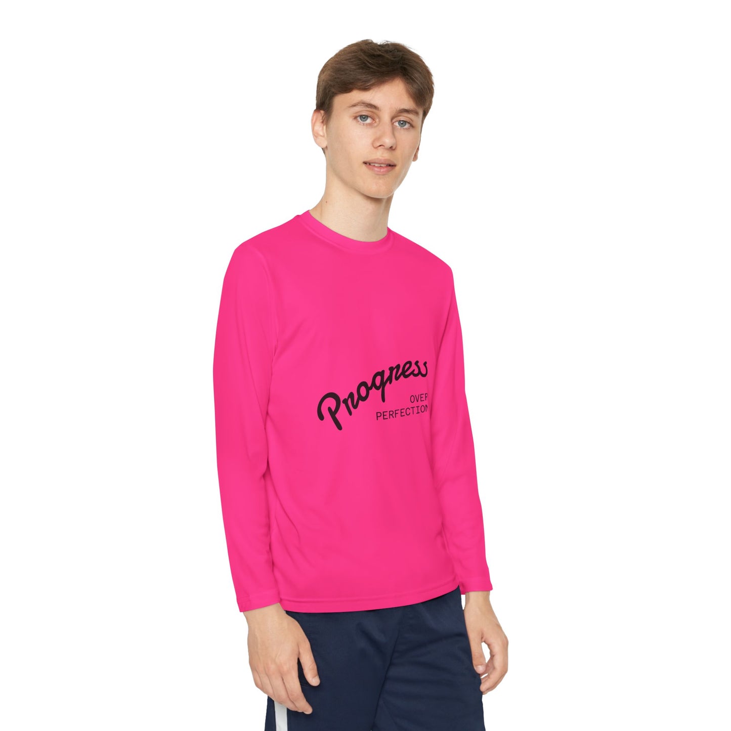 Youth Long Sleeve Tee — "Progress Over Perfection" Motivational Shirt