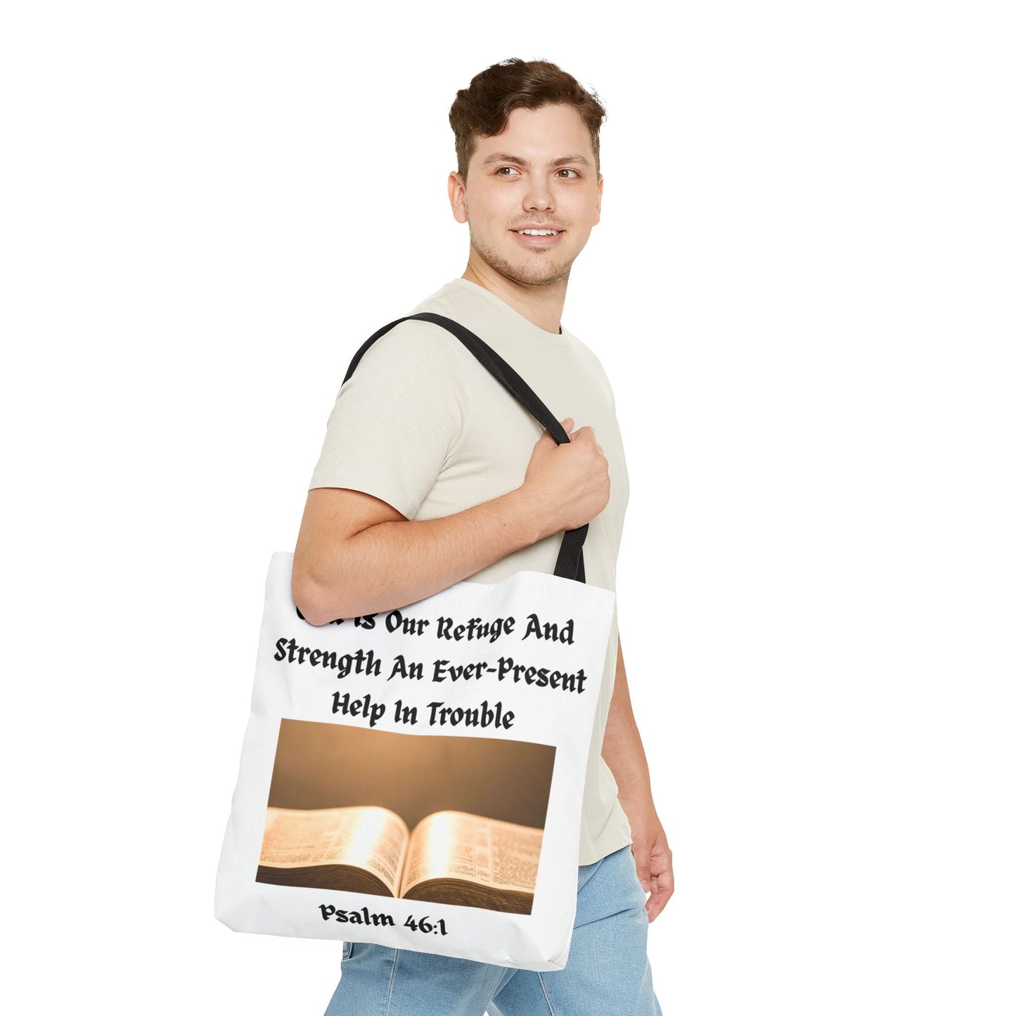 Bible Verse Tote Bag — Psalm 46:1 Inspirational Scripture Tote