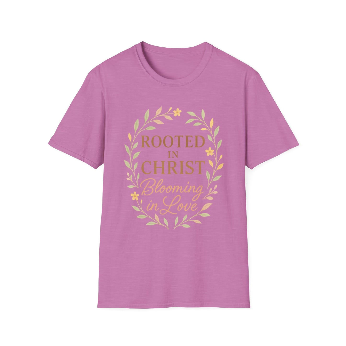 + 1 Rooted in Christ Unisex T-Shirt, Faith-Based Apparel, Inspirational Clothing, Christian Gift, Casual Everyday Wear, Blooming in Love