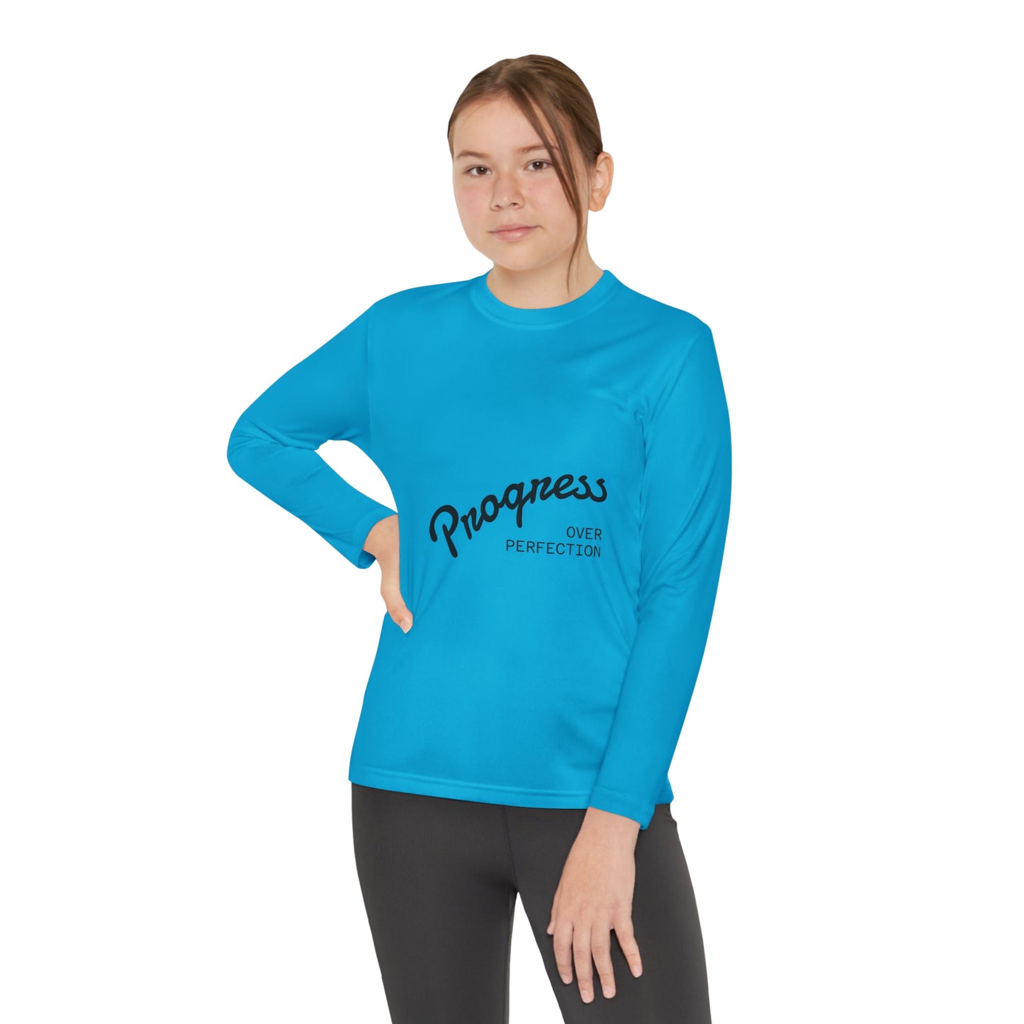 Youth Long Sleeve Tee — "Progress Over Perfection" Motivational Shirt