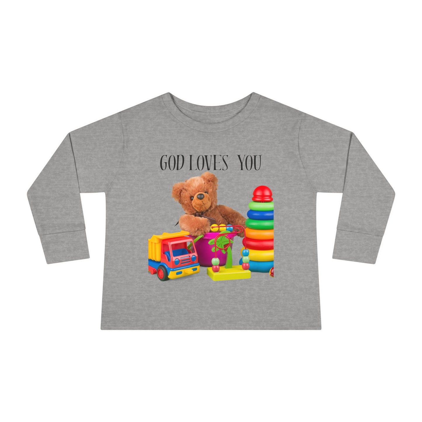 Toddler Long Sleeve Tee — Cute Toy Bear & Blocks Print