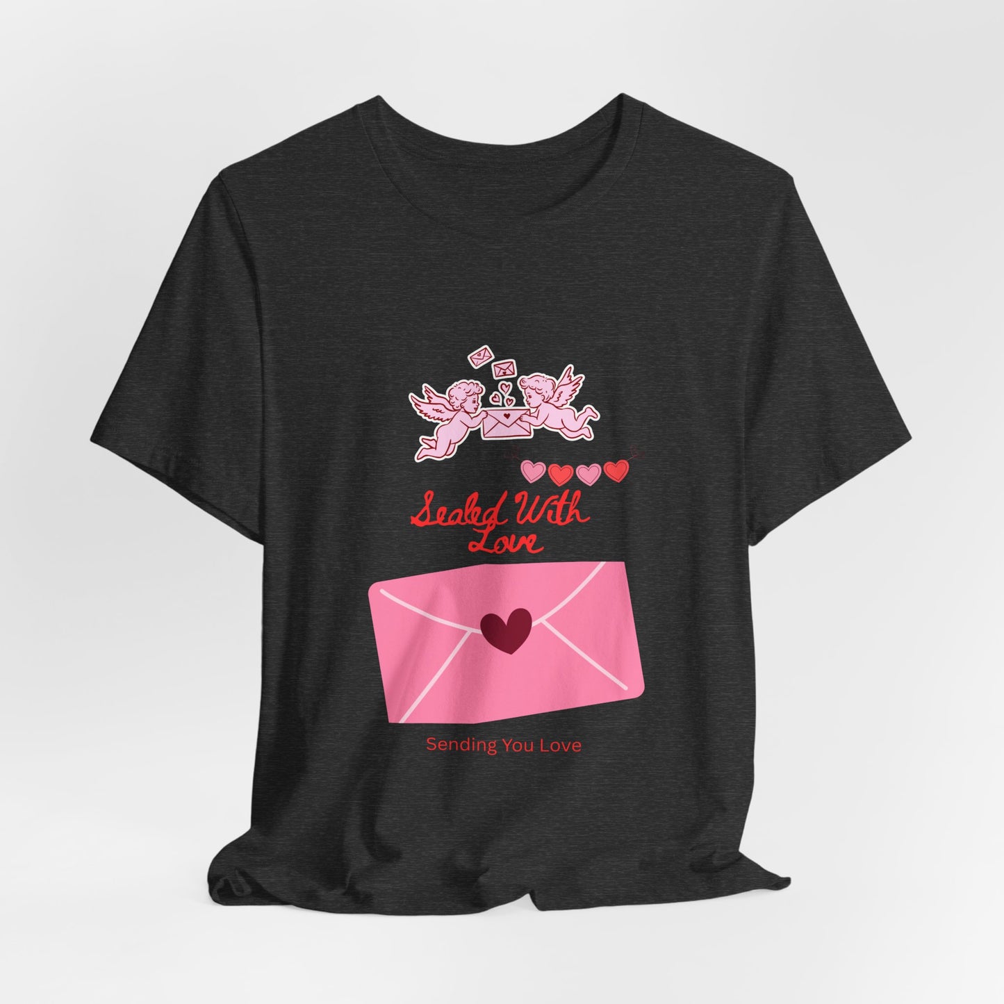 Valentine -Love Letter Tee — Pink Envelope 'Send You Love' Graphic T-Shirt