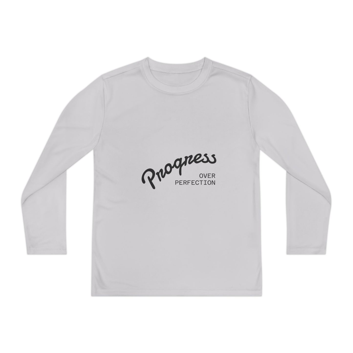 Youth Long Sleeve Tee — "Progress Over Perfection" Motivational Shirt