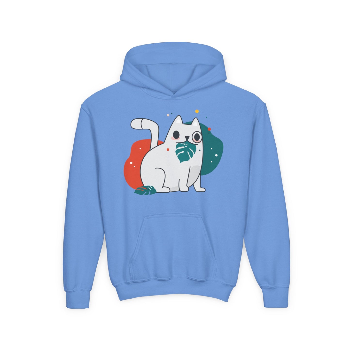 Kids Cute Cat Hoodie — Playful White Cat with Yarn Graphic