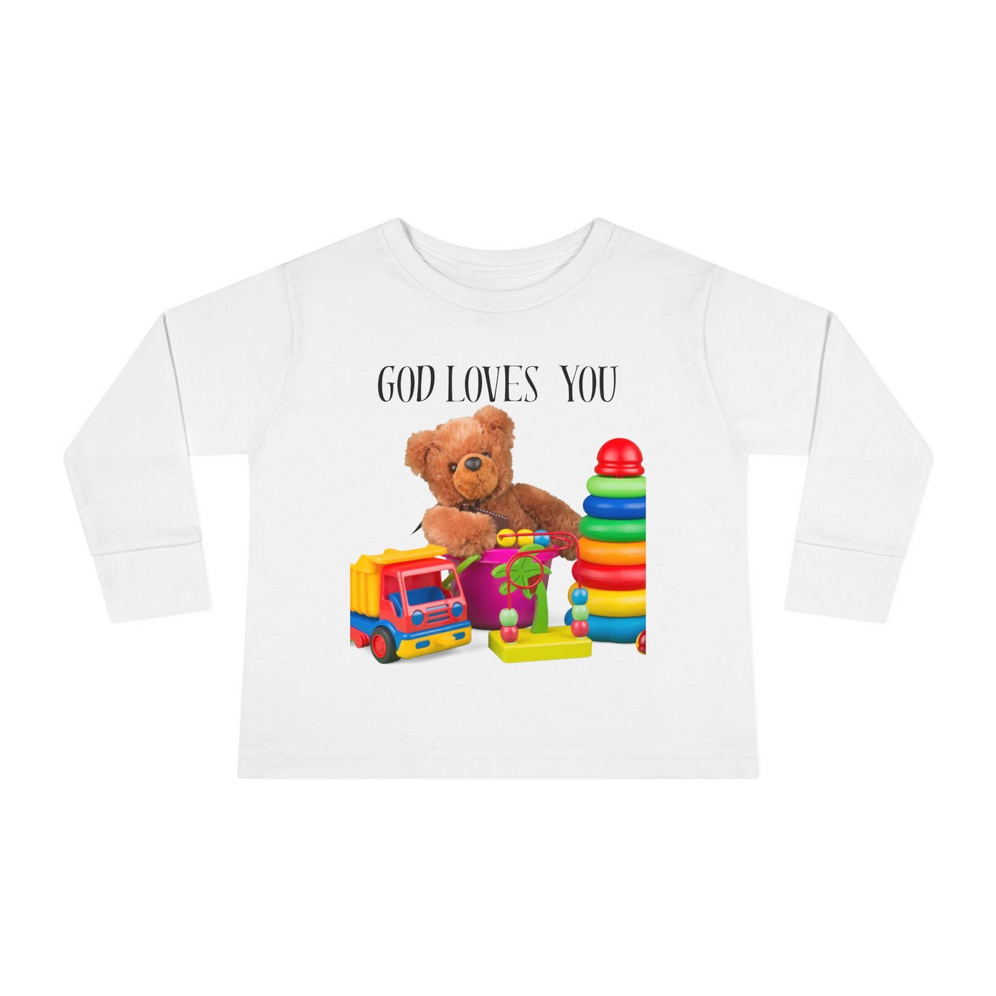 Toddler Long Sleeve Tee — Cute Toy Bear & Blocks Print
