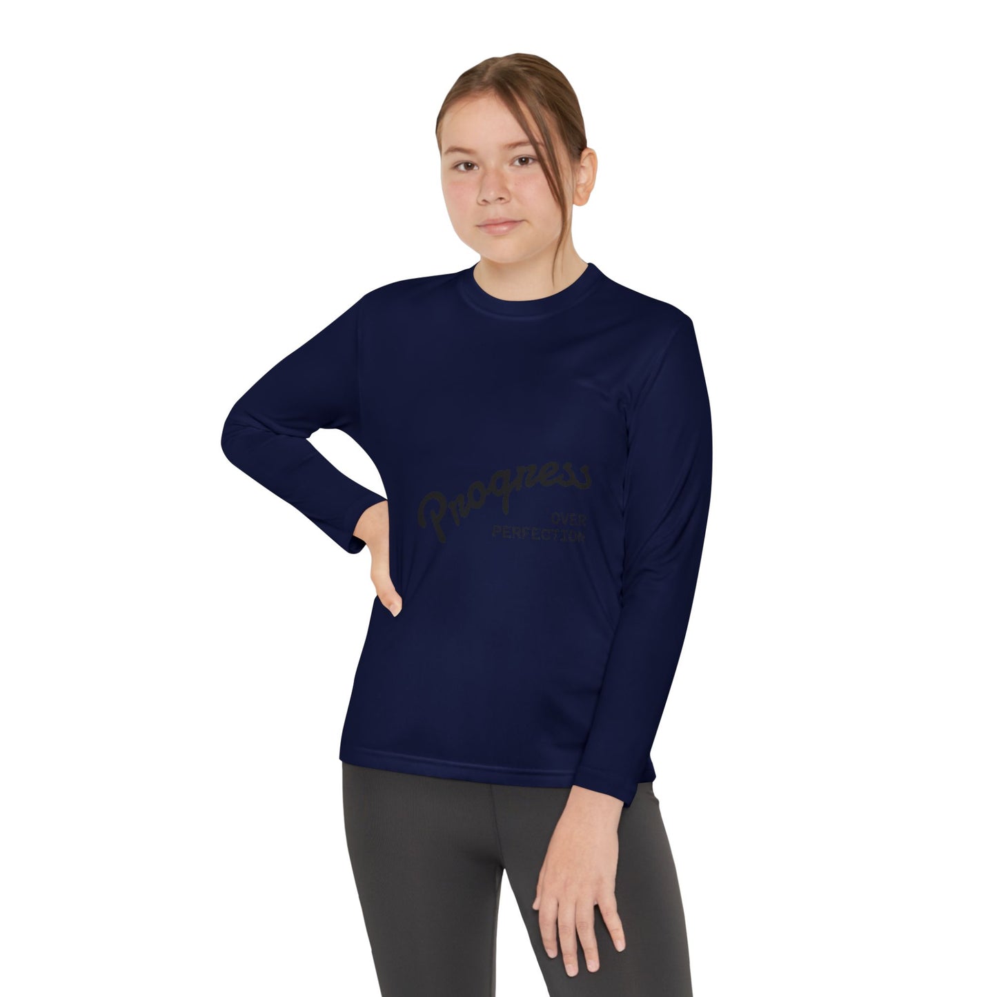 Youth Long Sleeve Tee — "Progress Over Perfection" Motivational Shirt