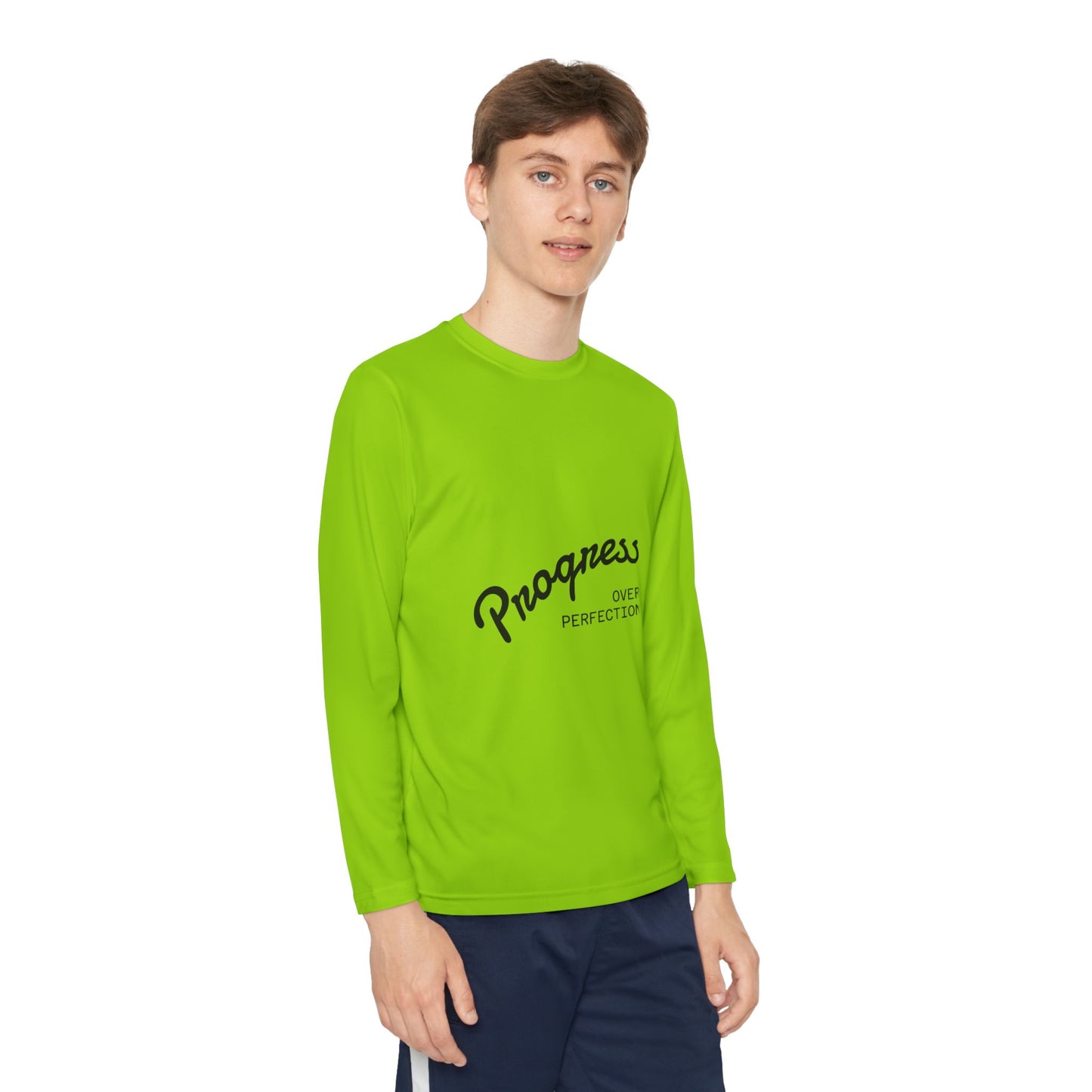 Youth Long Sleeve Tee — "Progress Over Perfection" Motivational Shirt