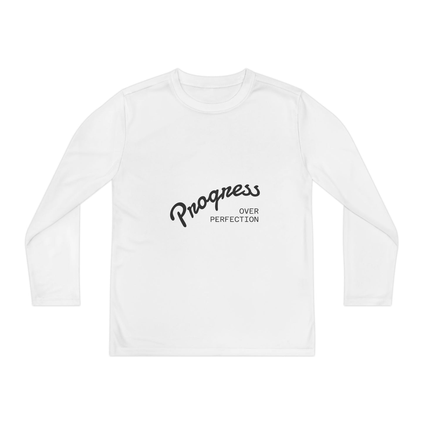 Youth Long Sleeve Tee — "Progress Over Perfection" Motivational Shirt