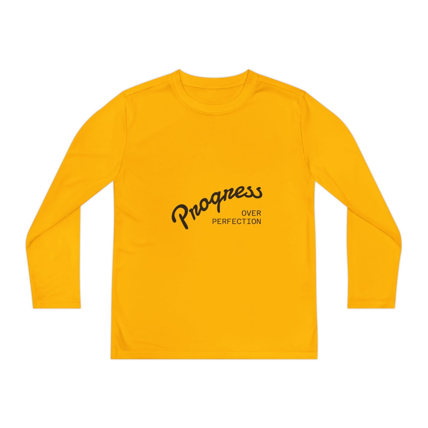 Youth Long Sleeve Tee — "Progress Over Perfection" Motivational Shirt