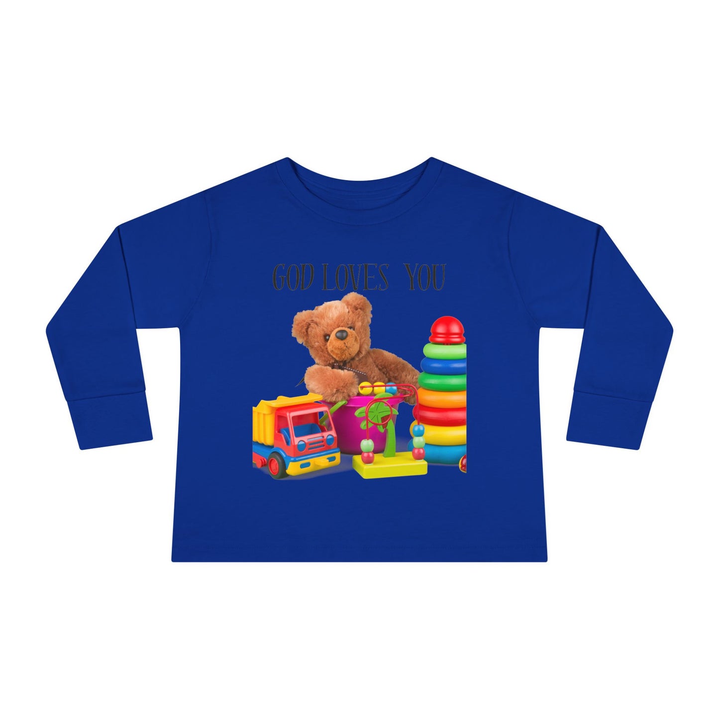 Toddler Long Sleeve Tee — Cute Toy Bear & Blocks Print