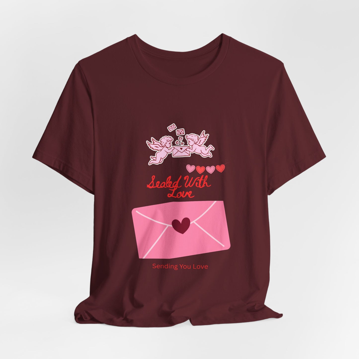 Valentine -Love Letter Tee — Pink Envelope 'Send You Love' Graphic T-Shirt