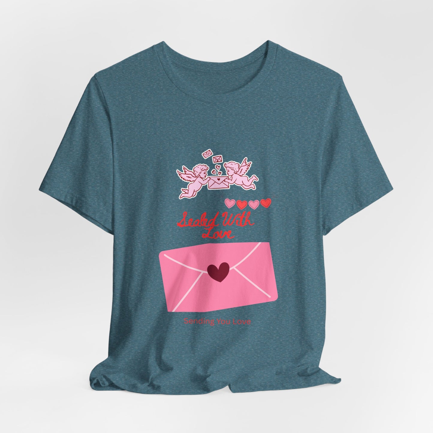 Valentine -Love Letter Tee — Pink Envelope 'Send You Love' Graphic T-Shirt