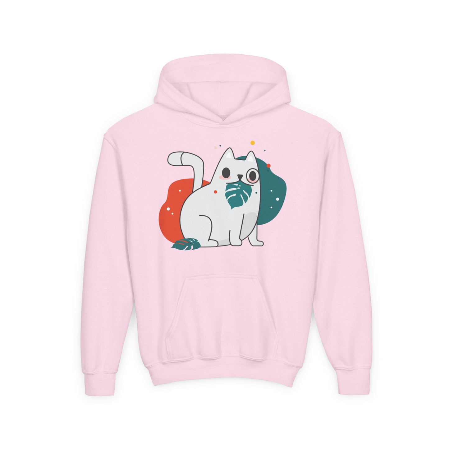Kids Cute Cat Hoodie — Playful White Cat with Yarn Graphic