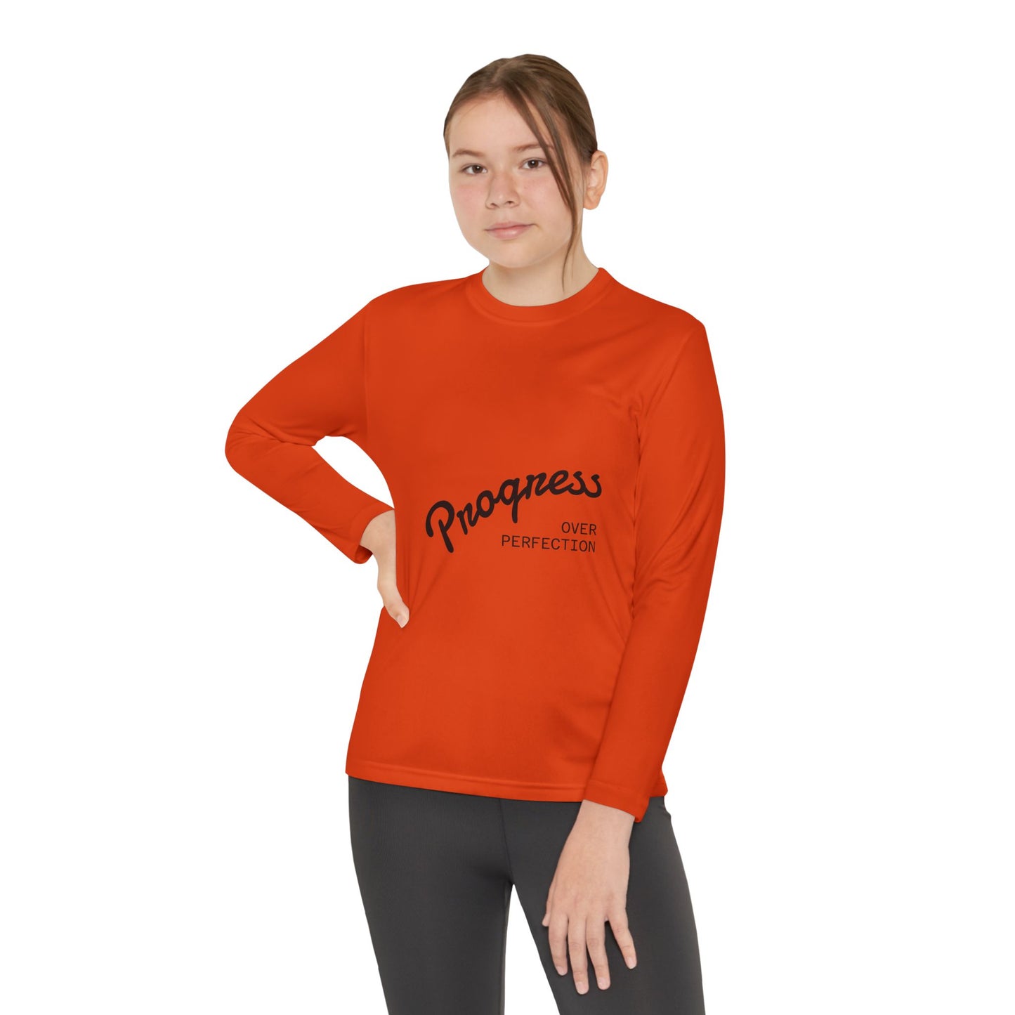 Youth Long Sleeve Tee — "Progress Over Perfection" Motivational Shirt