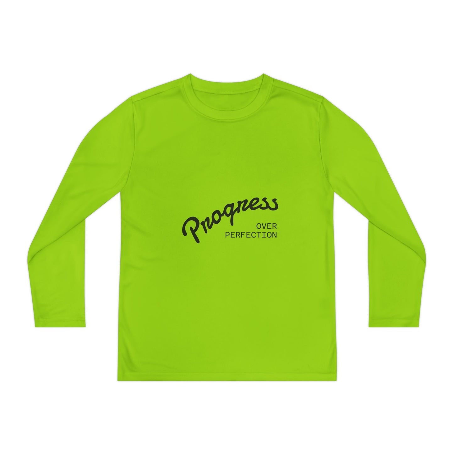 Youth Long Sleeve Tee — "Progress Over Perfection" Motivational Shirt