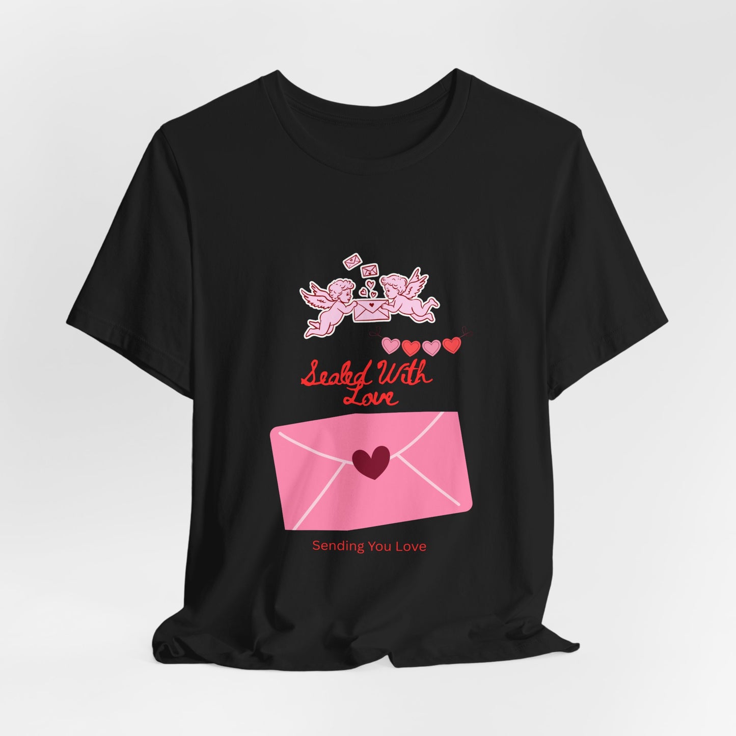 Valentine -Love Letter Tee — Pink Envelope 'Send You Love' Graphic T-Shirt