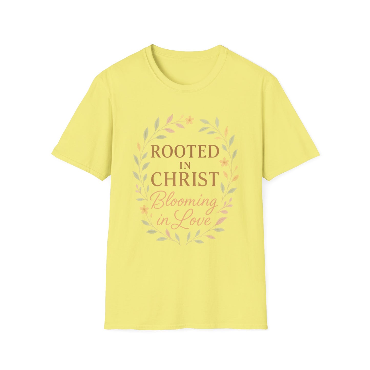 + 1 Rooted in Christ Unisex T-Shirt, Faith-Based Apparel, Inspirational Clothing, Christian Gift, Casual Everyday Wear, Blooming in Love